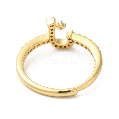 Rack Plating Brass Cubic Zirconia Arabic Letters Adjustable Rings for Women RJEW-S407-10G-14-1