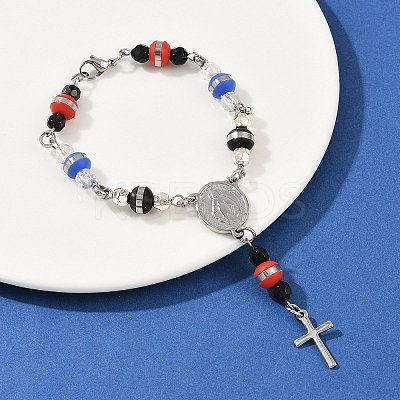 201 Stainless Steel Cross Charm Bracelets BJEW-B143-02P-1