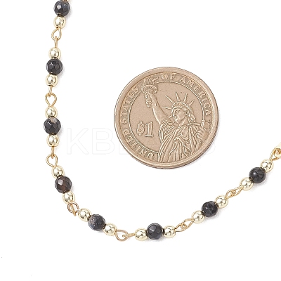 Faceted Dyed Natural Agate Round Beads & 304 Stainless Steel Tiny Cross Handmade Link Chain Necklaces NJEW-JN05842-02-1