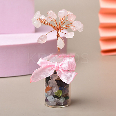 Natural Rose Quartz Chips Tree of Life Decorations DJEW-PW0013-19D-1