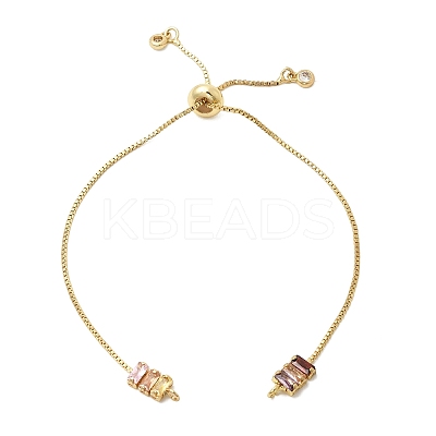 Brass Pave Random Color Cubic Zirconia Box Chain Slider Bracelet Making MAK-K024-02G-01-1