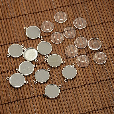 14mm Dome Clear Glass Cover and Platinum Brass Cabochon Connector Setting Sets DIY-X0088-P-NR-1