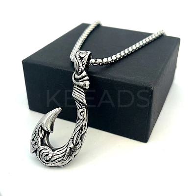 Vintage Style 304 Stainless Steel Fish Hook Pendant Necklaces for Men Women Jewelry NL8016-1