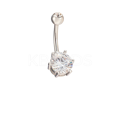 Platinum Plated Body Jewelry Cubic Zirconia Brass Navel Ring Navel Ring Belly Rings AJEW-EE0001-05B-1