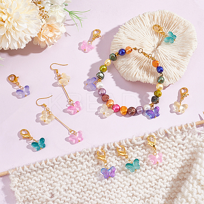 60Pcs Colorful Butterfly Glass Pendant Decorations HJEW-PH0001-65-1