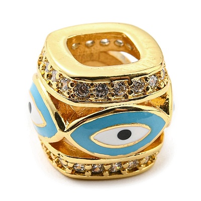 Rack Plating Brass Micro Pave Cubic Zirconia Evil Eye European Beads with Enamel KK-M247-34G-01-1