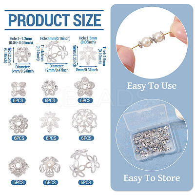 54Pcs 9 Style Brass Bead Caps KK-TA0003-41-1