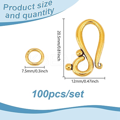 100Pcs Tibetan Style Hook and Eye Clasps FIND-GO0003-01AG-1
