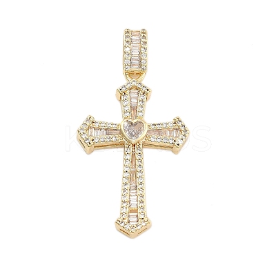 Brass Pave Clear Cubic Zirconia Pendants KK-U009-06B-G-1