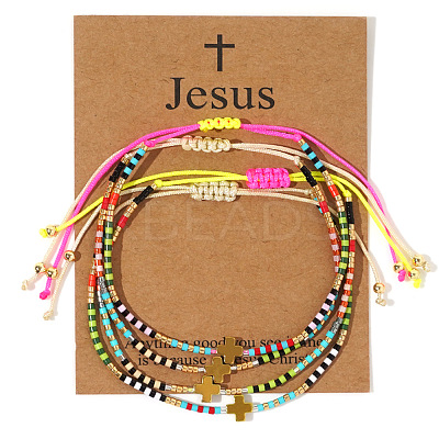 Summer Glass Seed Beaded Braided Bracelet Sets KX9987-4-1