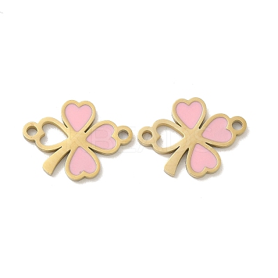 304 Stainless Steel Pink Enamel Shamrock Connector Charms LS-STAS-I322-62G-1
