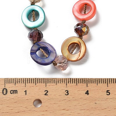 Bohemian Dyed Natural Shell Flat Round & Faceted Rondelle Glass Beaded Necklaces for Women LS-NJEW-S456-01-1