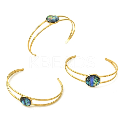 3Pcs 3 Styles Natural Abalone Shell 304 Stainless Steel Open Cuff Bangle Sets with Enamel BJEW-JB14413-01-1