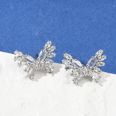 Butterfly Brass Micro Pave Cubic Zirconia Stud Earrings EJEW-M082-17P-01-1