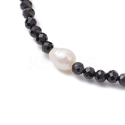 Natural Black Spinel & Cultured Freshwater Pearl Beads Beaded Bracelets for Woman BJEW-JB11268-1