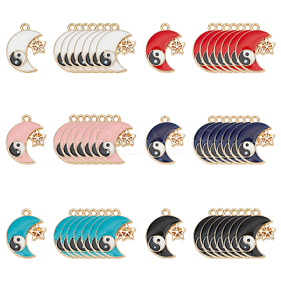 48Pcs 6 Colors Rack Plating Alloy Enamel Pendants ENAM-FH0001-15-1