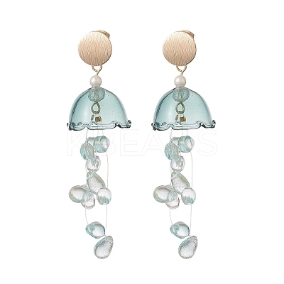Glass Jellyfish with Shell Pearl Beaded Dangle Stud Earrings EJEW-TA00217-1