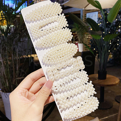 Plastic Imitation Pearl Alligator Hair Clip Sets OHAR-PW0007-05I-1