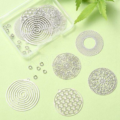 10Pcs 5 Style Brass Filigree Pendants KK-YW0001-48-1