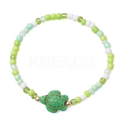 7Pcs Dyed Synthetic Turquoise & Electroplate Non-magnetic Synthetic Hematite Beads Stretch Bracelets BJEW-JB13428-1