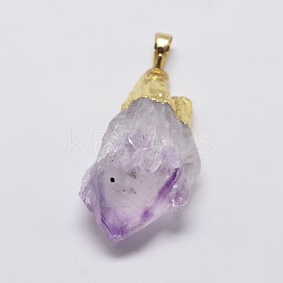 Natural Amethyst Nuggets Golden Plated Pendants G-P077-36-1