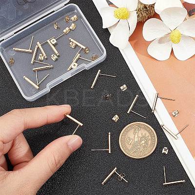 20Pcs Brass Round Bar Stud Earring Findings KK-BBC0004-93-1