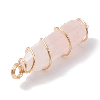 Natural Rose Quartz Double Terminal Pointed Pendants PALLOY-JF02672-03-1