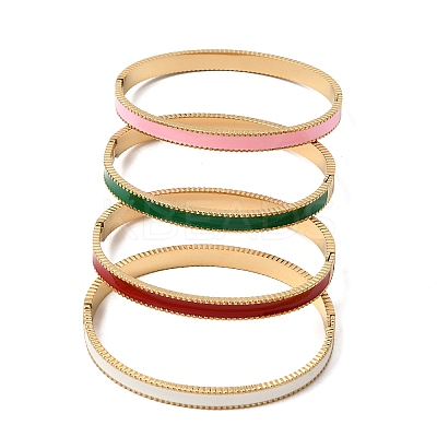 304 Stainless Steel Enamel Hinged Cuff Bangles for Women SA-CBAC920-07G-1