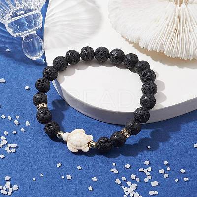 Tortoise Synthetic Turquoise & Natural Lava Rock Stretch Bracelets for Women BJEW-JB10106-06-1