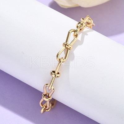 304 Stainless Steel Bowknot Link Anklets for Women AJEW-U025-02G-1