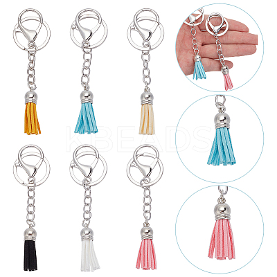 6Pcs 6 Colors Faux Suede Tassels Pendant Keychain KEYC-WR0001-30P-1