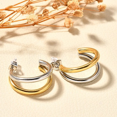 304 Stainless Steel Two Tone Stud Earrings EJEW-F355-05GP-02-1
