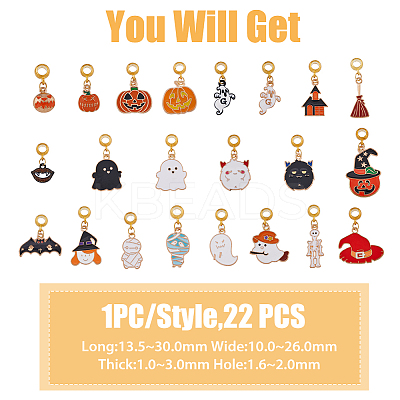 22Pcs 22 Styles Halloween Theme Alloy Enamel European Dangle Charms PALLOY-PH01604-1