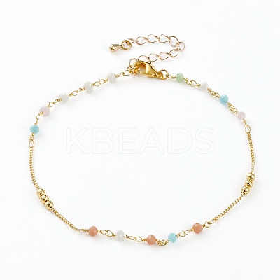 Faceted Glass Beaded Anklets AJEW-AN00379-01-1