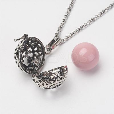 Brass Cage Pendant Necklaces NJEW-JN01868-1