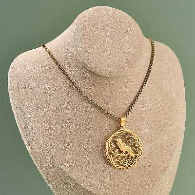 201 Stainless Steel Hollow Hummingbird Pendant Box Chain Necklaces for Women Men NJEW-M086-05G-1