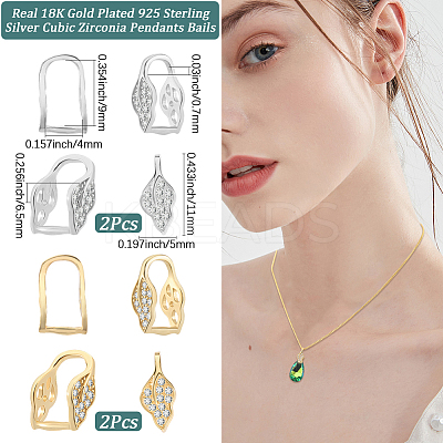 4Pcs 2 Colors 925 Sterling Silver Cubic Zirconia Pendants Bails STER-BBC0008-35-1