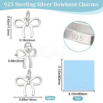 2Pcs 925 Sterling Silver Bowknot Charms STER-BBC0007-89-1