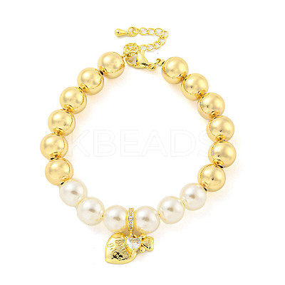 Rack Plating Round Brass & ABS Imitation Pearl Beaded Bracelets BJEW-P322-15G-1