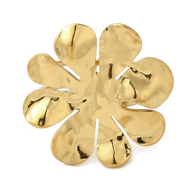 Ion Plating(IP) 304 Stainless Steel Flower Open Cuff Rings for Women RJEW-Z053-11G-1