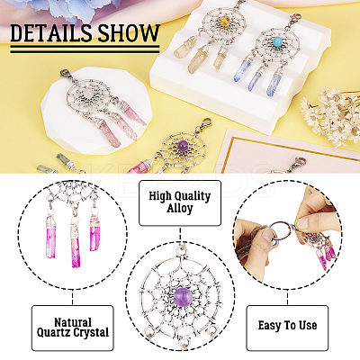 8Pcs 4 Colors Alloy Woven Net/Web with Gemstone Pendants Decorations HJEW-TA0001-30-1