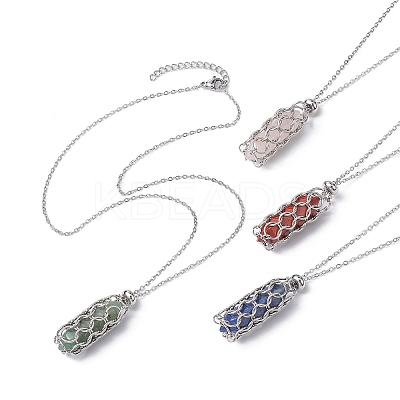 Natural Mixed Gemstone Bullet Pendant Necklaces NJEW-JN04529-01-1