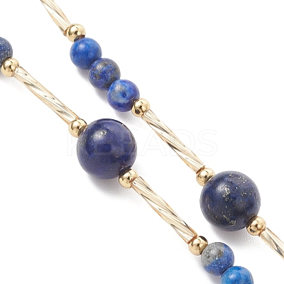 Natural Lapis Lazuli Round and Nuggets Lariat Necklaces NJEW-JN05727-1
