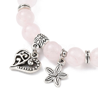 Natural Rose Quartz Round Beaded Stretch Bracelets BJEW-JB09900-02-1