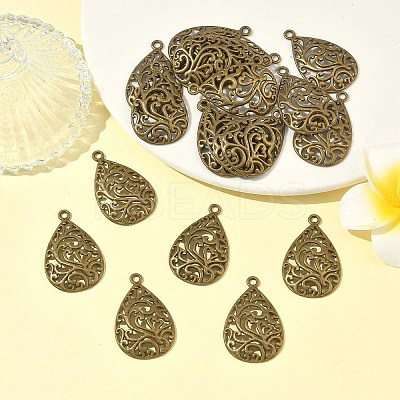 Tibetan Style Alloy Filigree Teardrop Pendants TIBEP-Q041-042AB-NR-1
