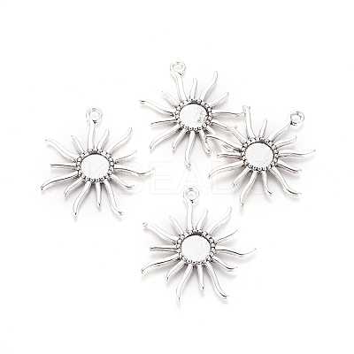 Tibetan Alloy Flower Pendant Cabochon Bezel Settings X-PALLOY-A13079-AS-RS-1