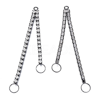 Rack Plated Brass Pave Crystal Rhinestone Chain with Ring Big Pendants KK-N216-423-03B-1
