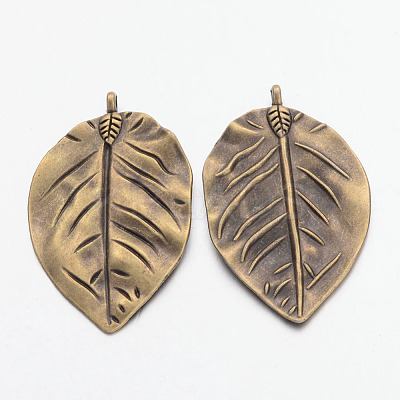Tibetan Style Alloy Leaf Big Pendants X-TIBEP-Q040-089AB-NR-1