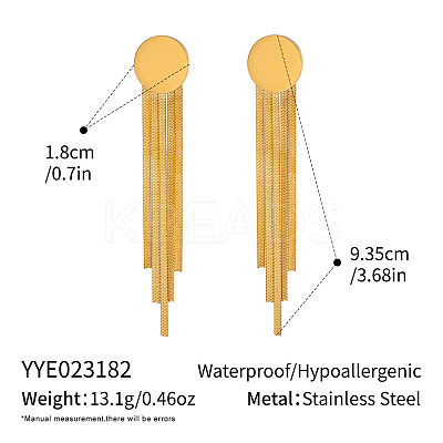 Flat Round 304 Stainless Steel Tassel Stud Earrings JH8202-1-1