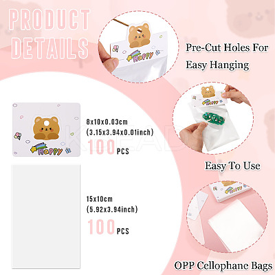 100Pcs Rectangle Clear Polypropylene Cellophane Bags CDIS-TA0001-38B-1
